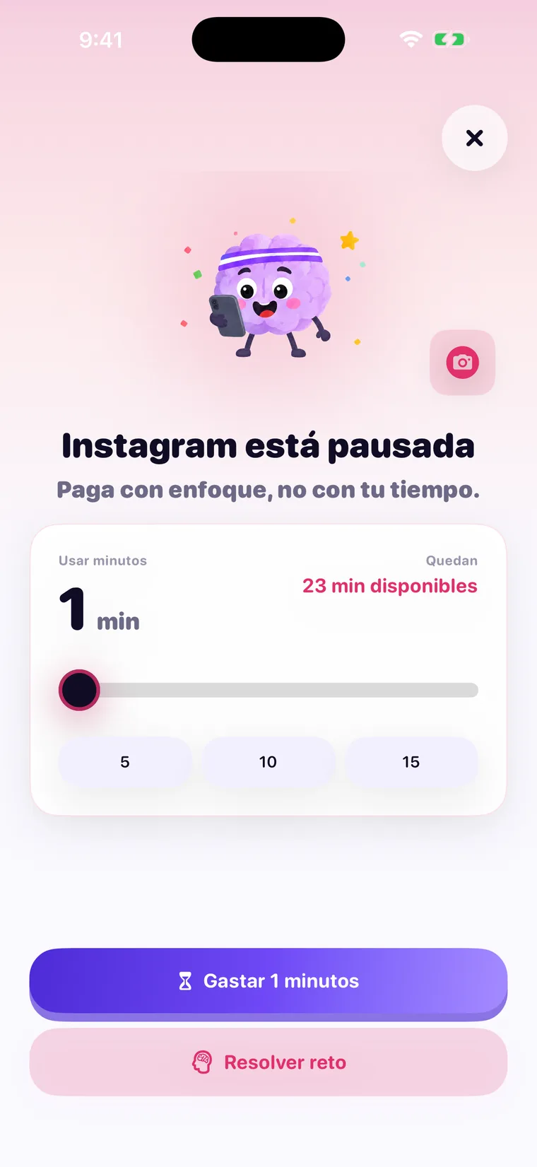 Pantallas de Mindbrake: bloqueo, reto y niveles